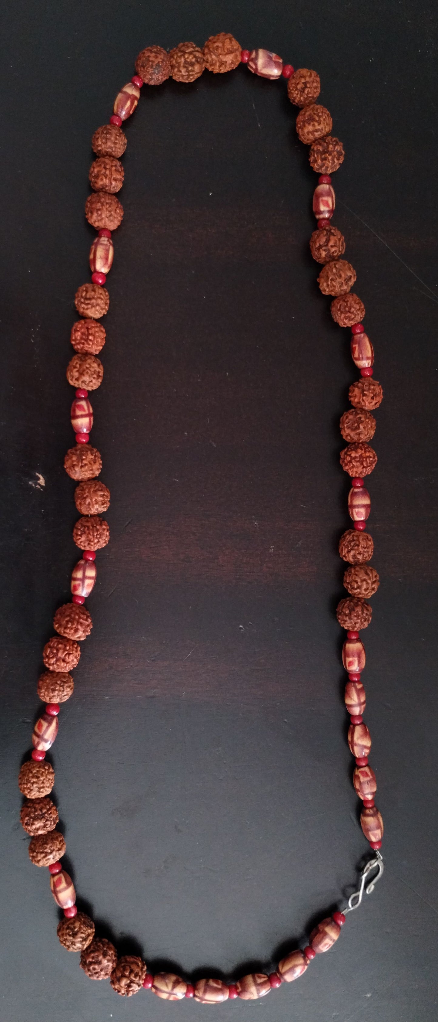 Vintage Carved Wood Painted Red Bead Necklace