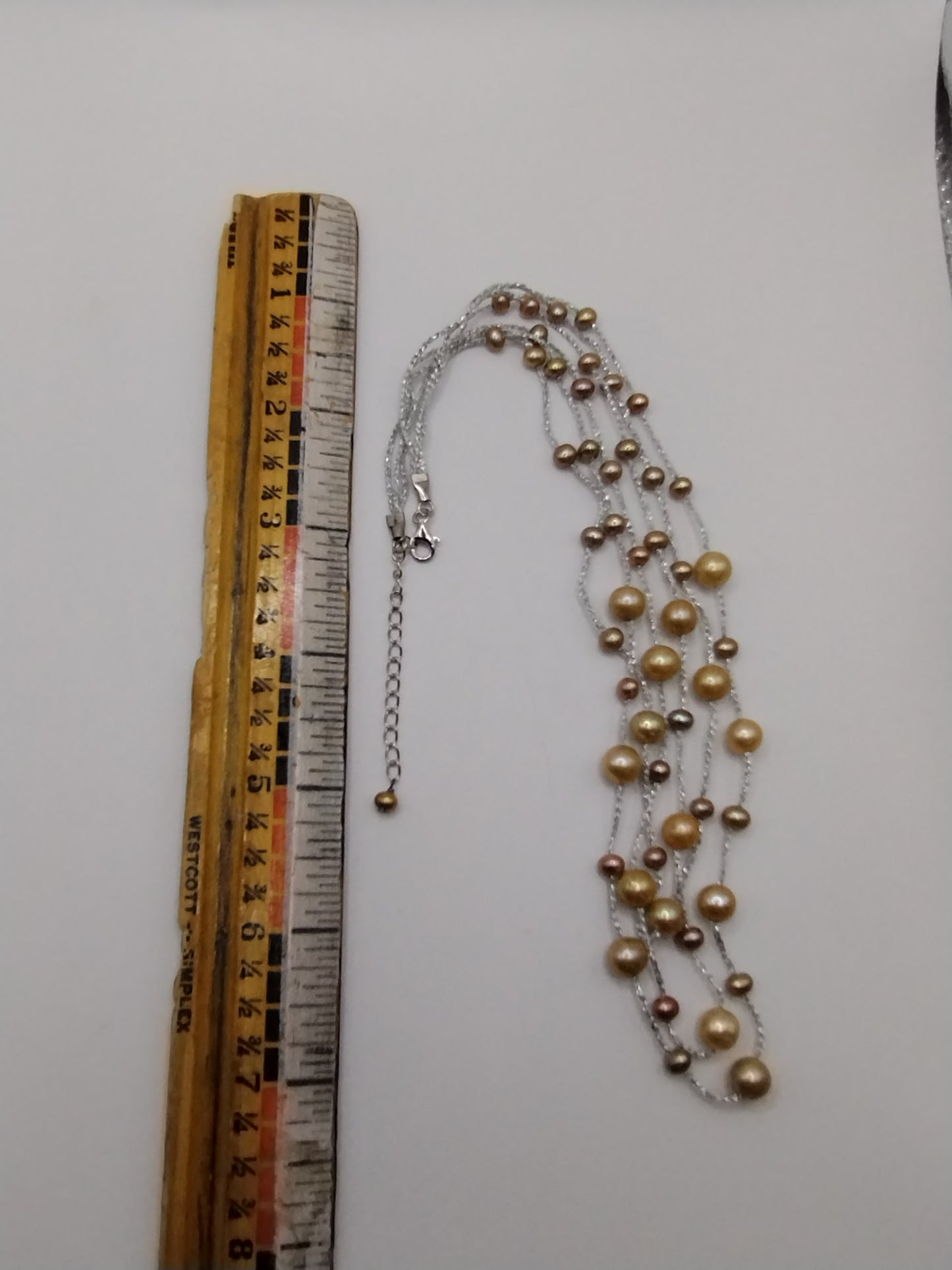 Sterling Silver 925 3 Strand Multistrand Real Pearl Necklace