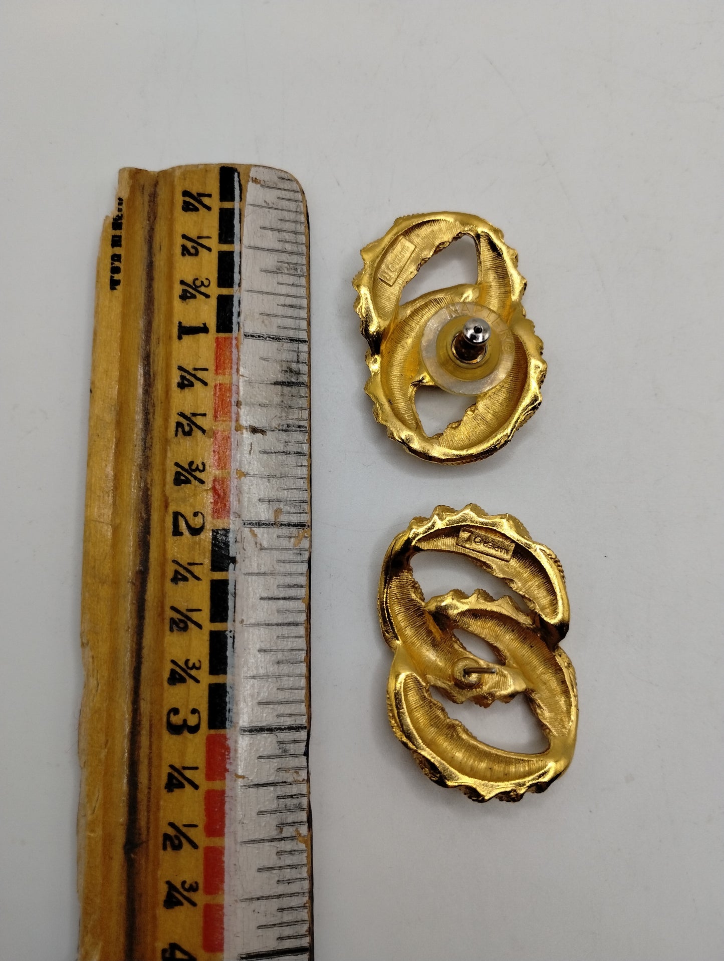 Vintage Signed Napier Gold Tone Textured Large Statement Pierced Earrings