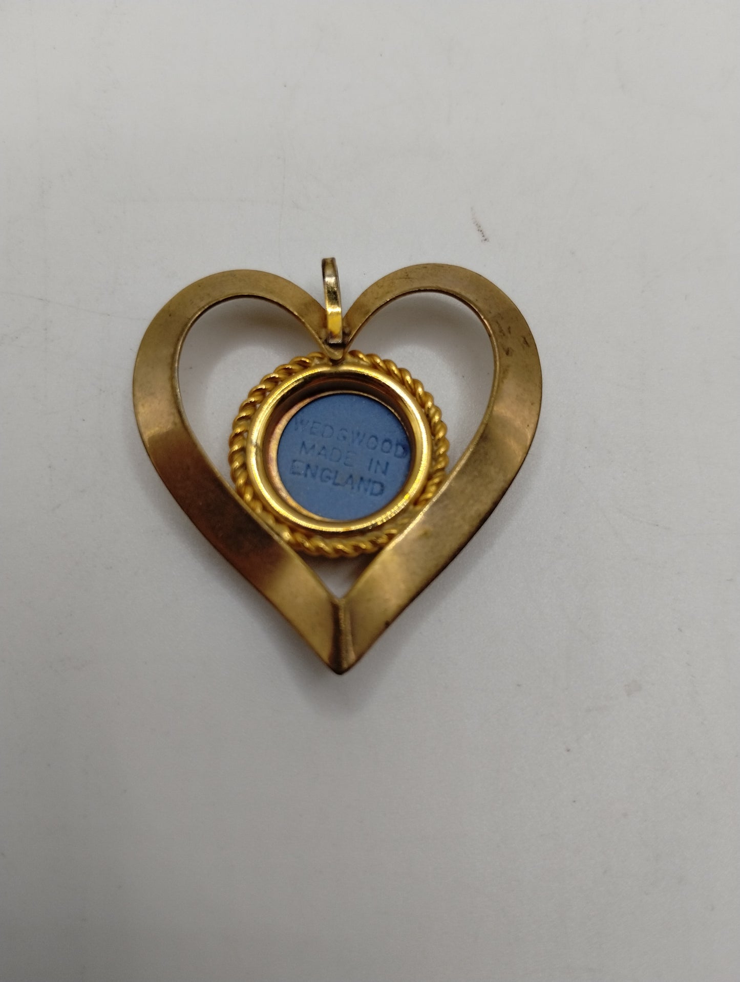 Vintage Wedgwood Blue Jasperware Heart Shaped Necklace Pendant England Gold Tone