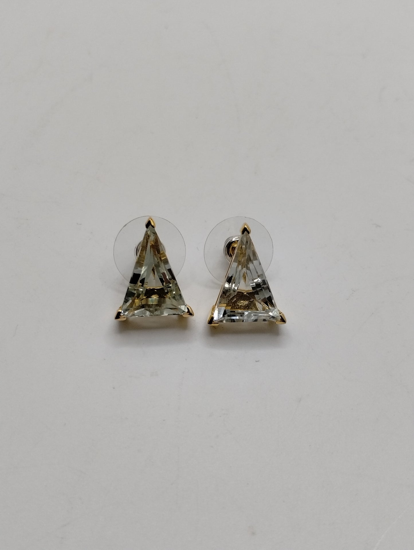 Designer Djoy Yellow Gold over Sterling Silver 925 Triangle Cut CZ Stud Earrings