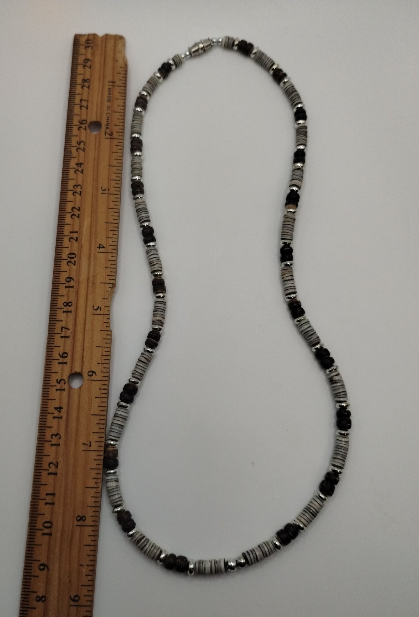 Vintage Boho Wood & Stone Bead Heishi Tribal Necklace