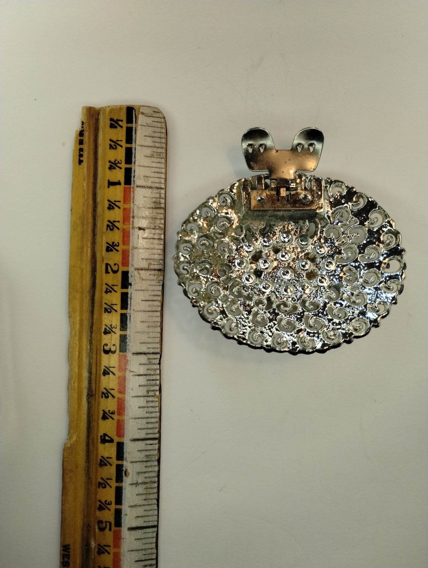 Vintage Silver Tone LARGE Rhinestone Scarf Clip