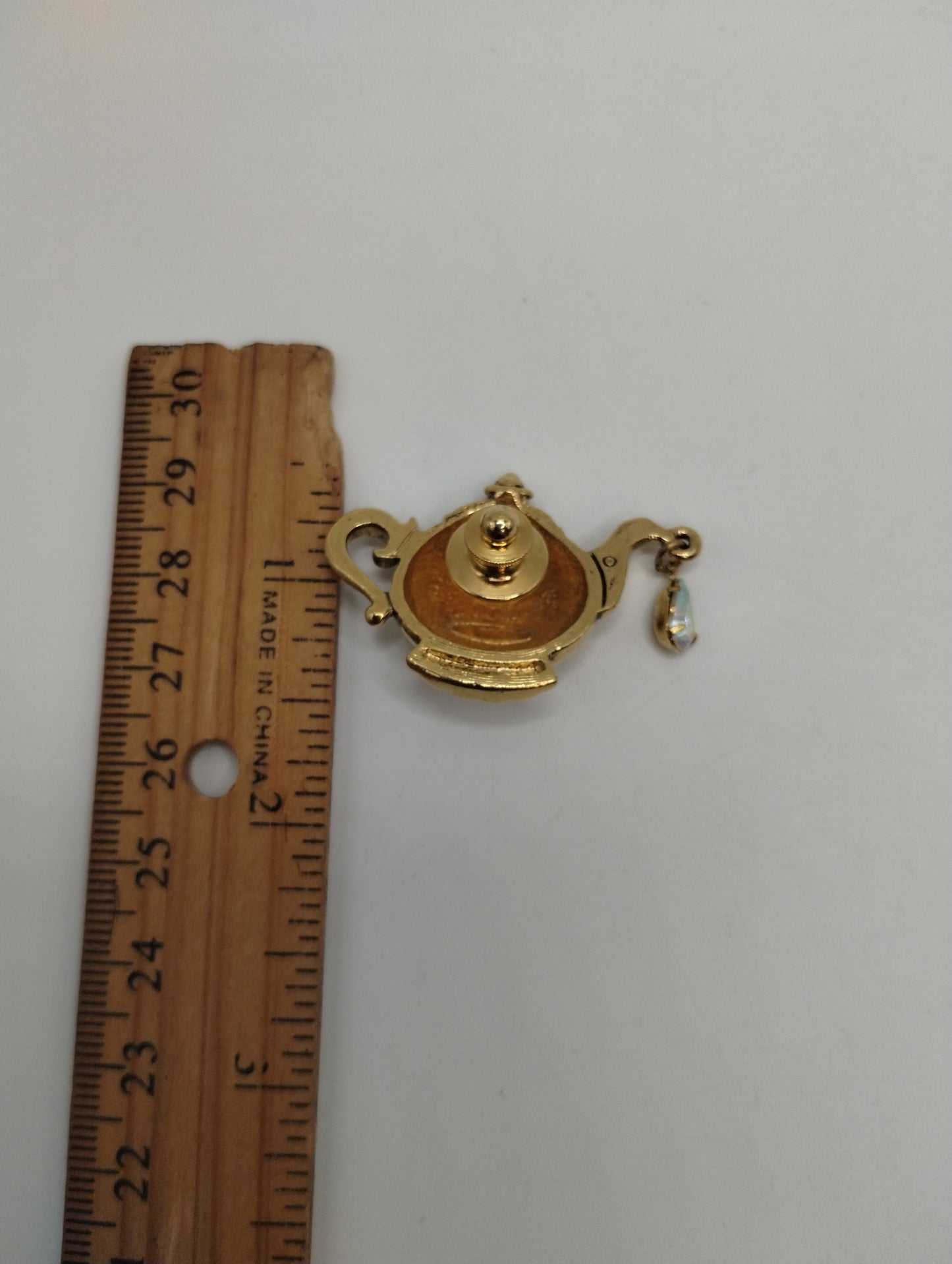 Vintage Gold Tone Avon Flower Tea Pot Aurora Borealis Tear Drop CZ Pin Brooch