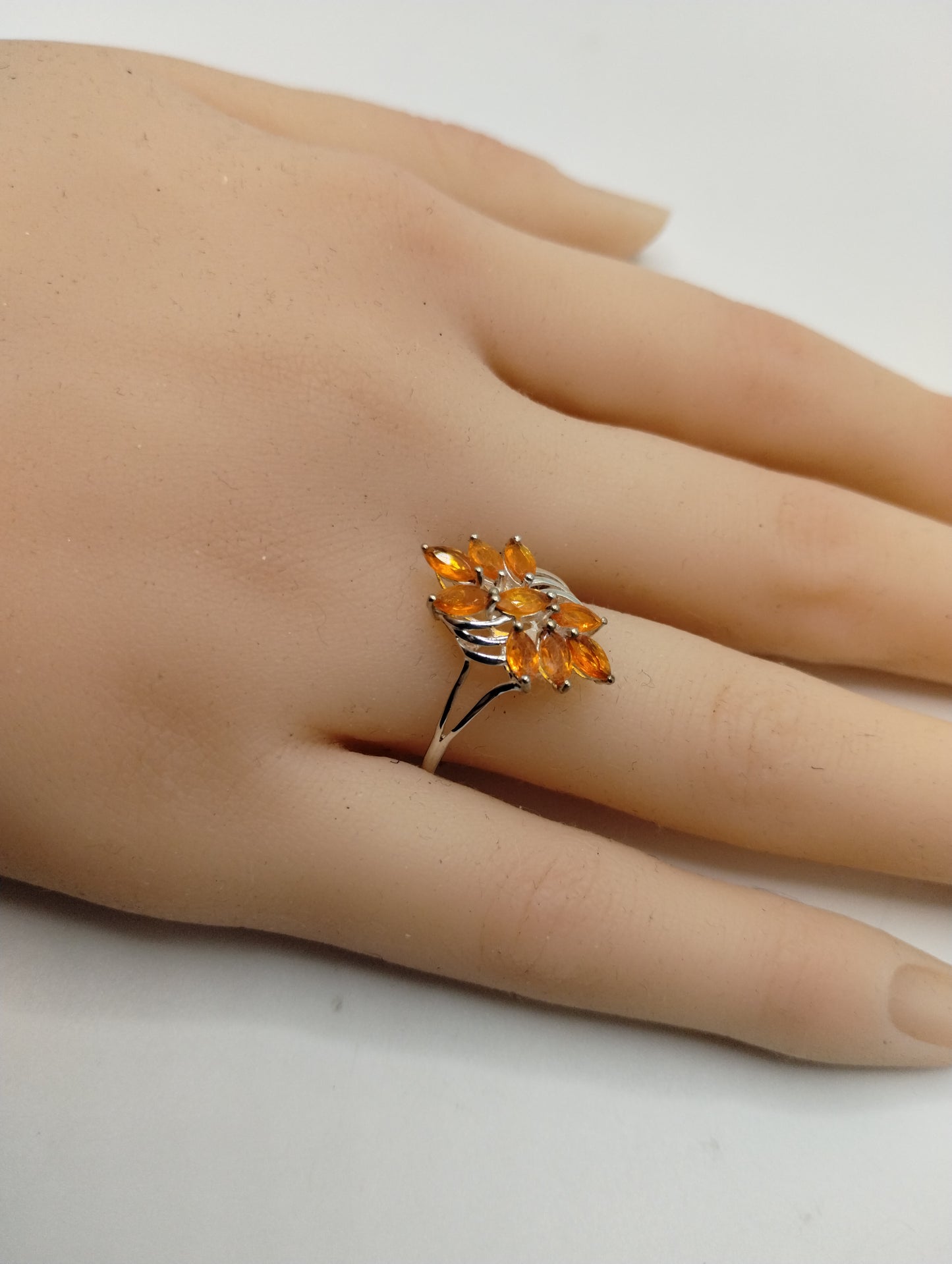 Djoy Sterling Silver 925 Orange Marquise Cluster Cocktail Ring Sz 7.75 - 8