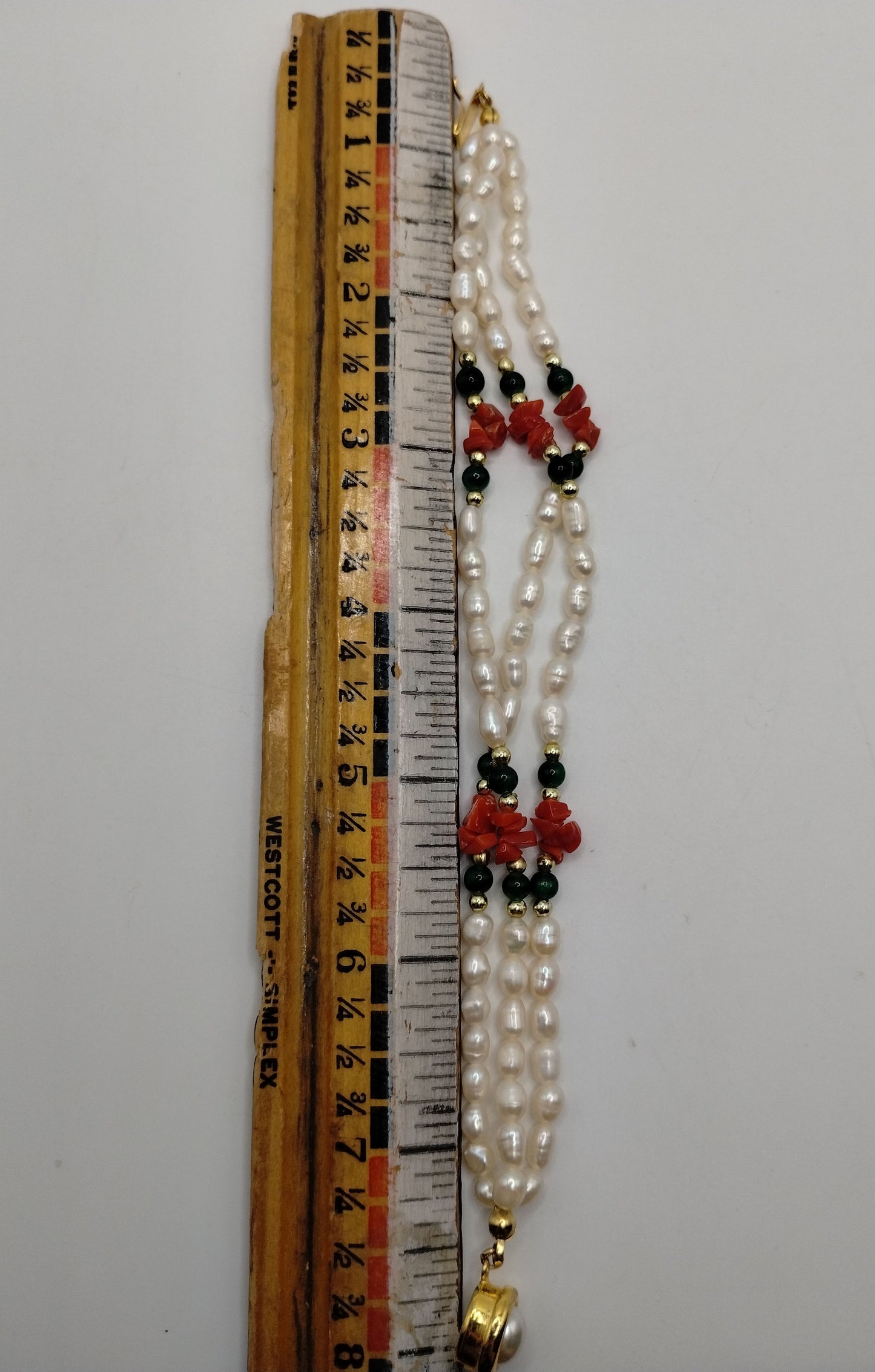 Vintage Multistrand Freshwater Pearl Jade Coral Bracelet