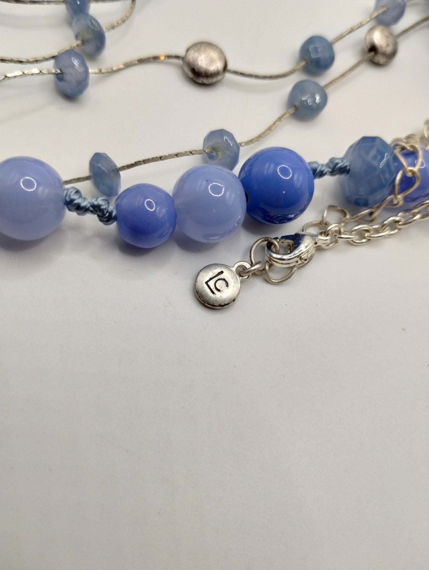 Vintage Multi Strand Silver Tone & Blue Bead Necklace