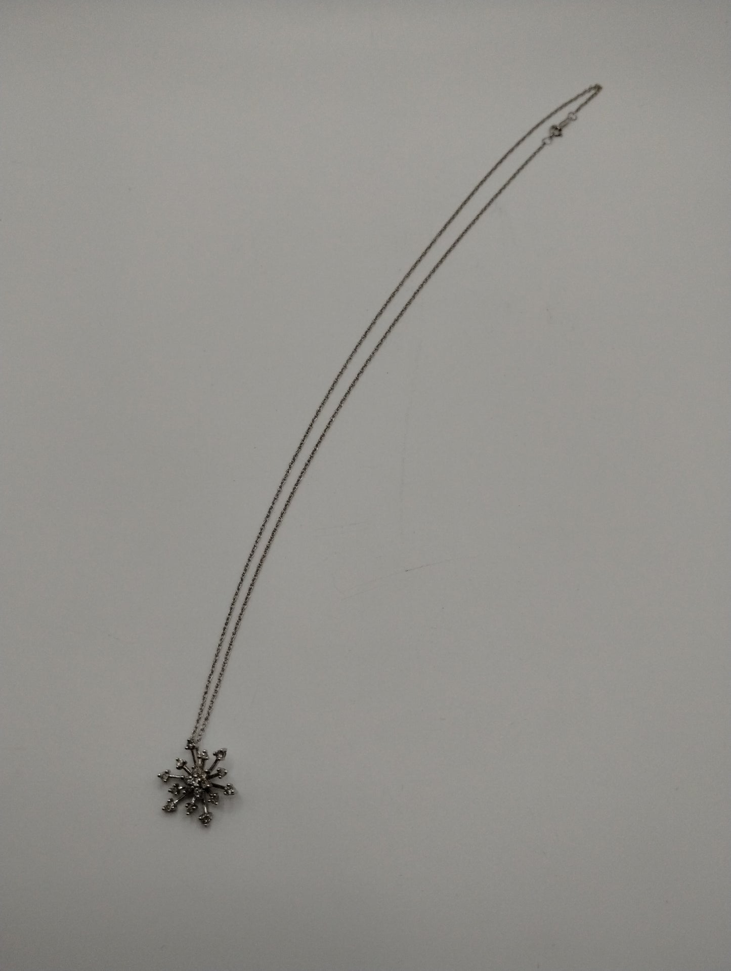 ADL Signed 14k White Gold Diamond Starburst Snowflake Pendant Necklace