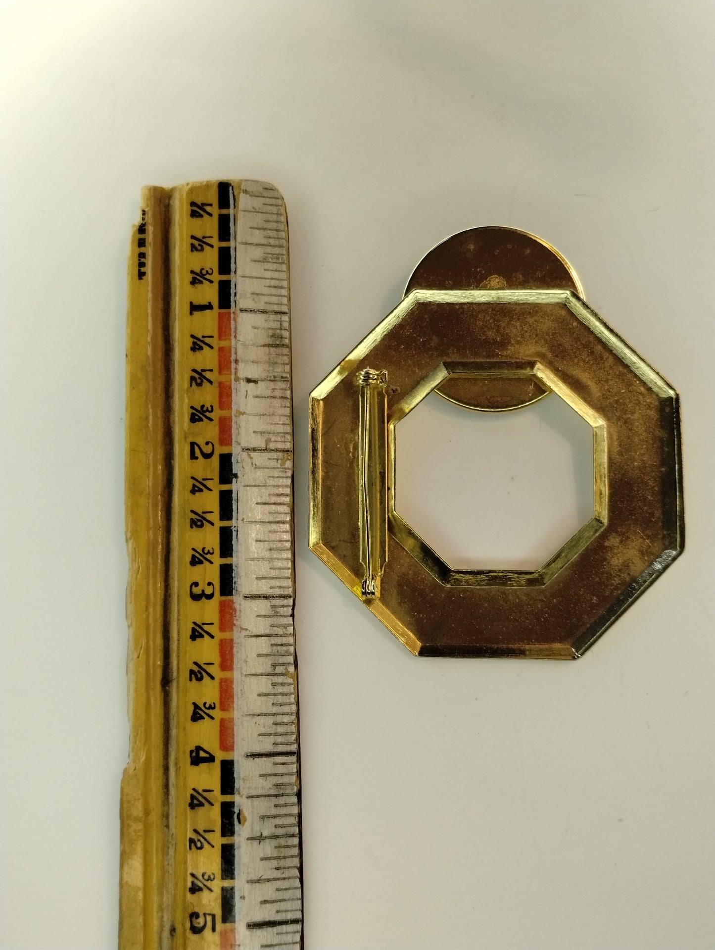 Vintage 80s LARGE Enamel Cabochon Gold Tone Geometric Brooch Pin