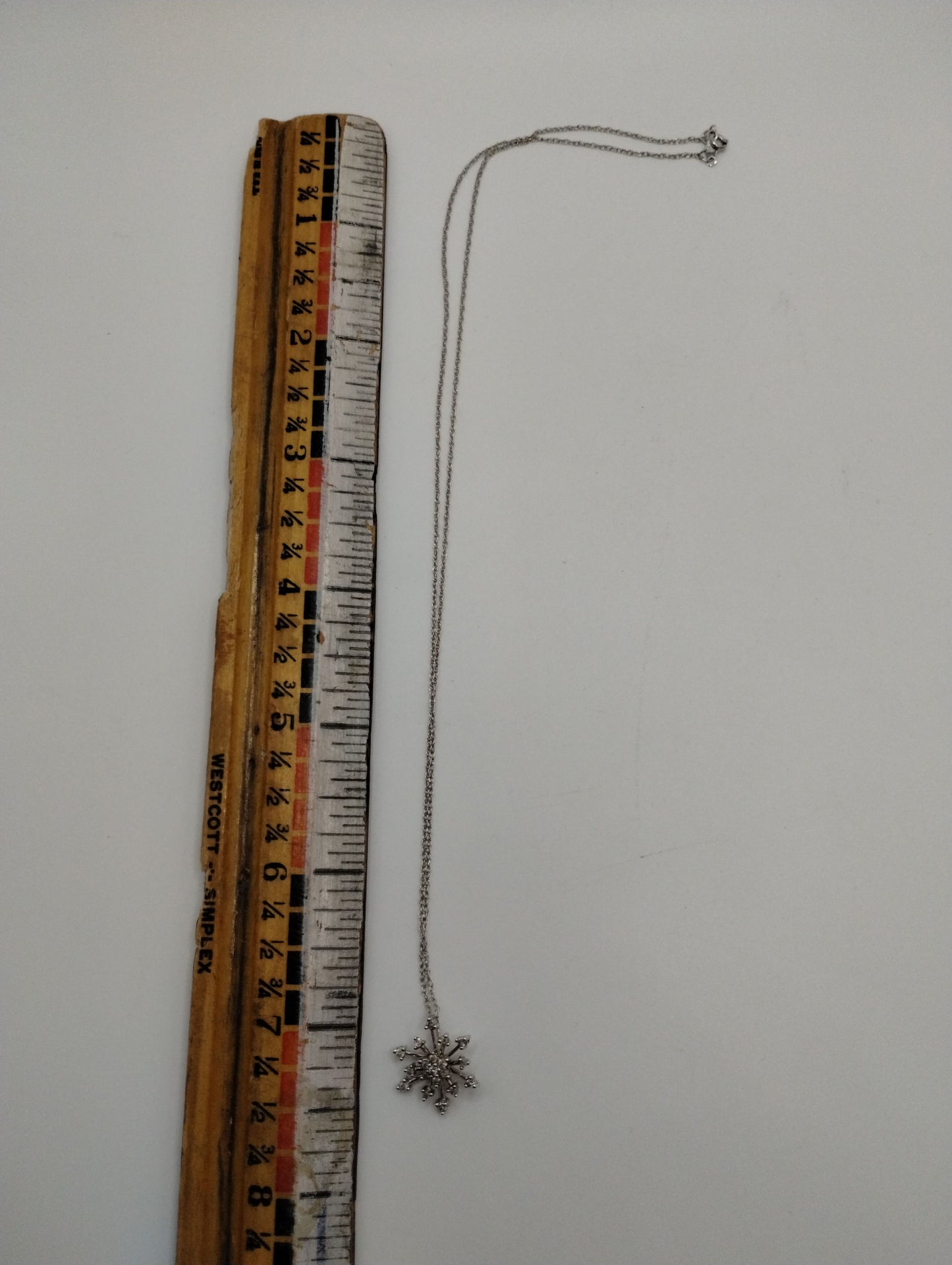 ADL Signed 14k White Gold Diamond Starburst Snowflake Pendant Necklace