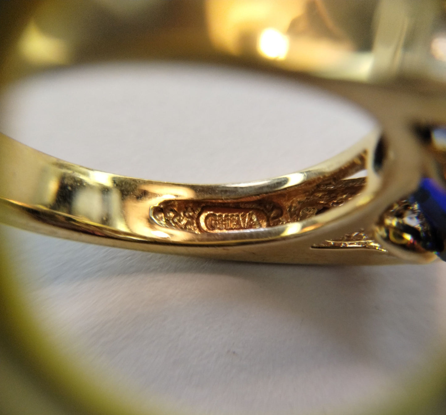 Gold over Sterling Silver 925 Faceted Blue Rhinestone Cocktail Ring Sz 9.75