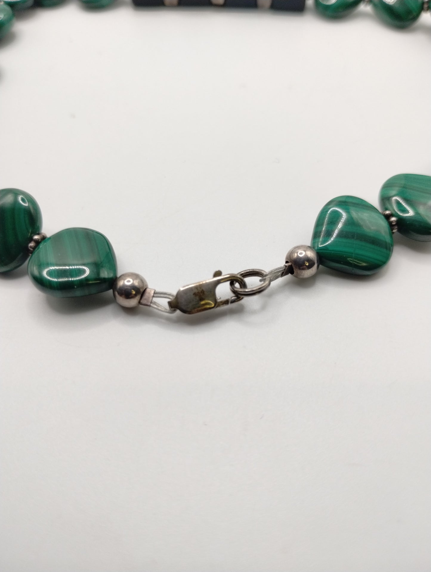 Sterling Silver 925 Onyx Malachite Modern Bead Necklace 22 1/4" Long