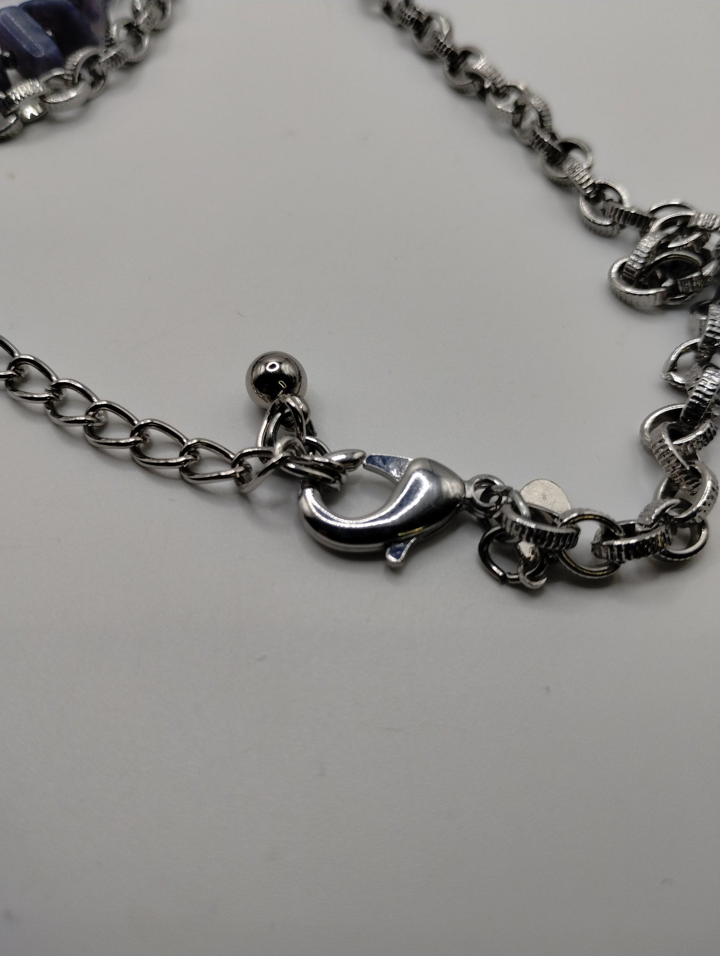 Chicos Jewelry Set Silver Tone Multistrand Chain Purple Bead Necklace Earrings