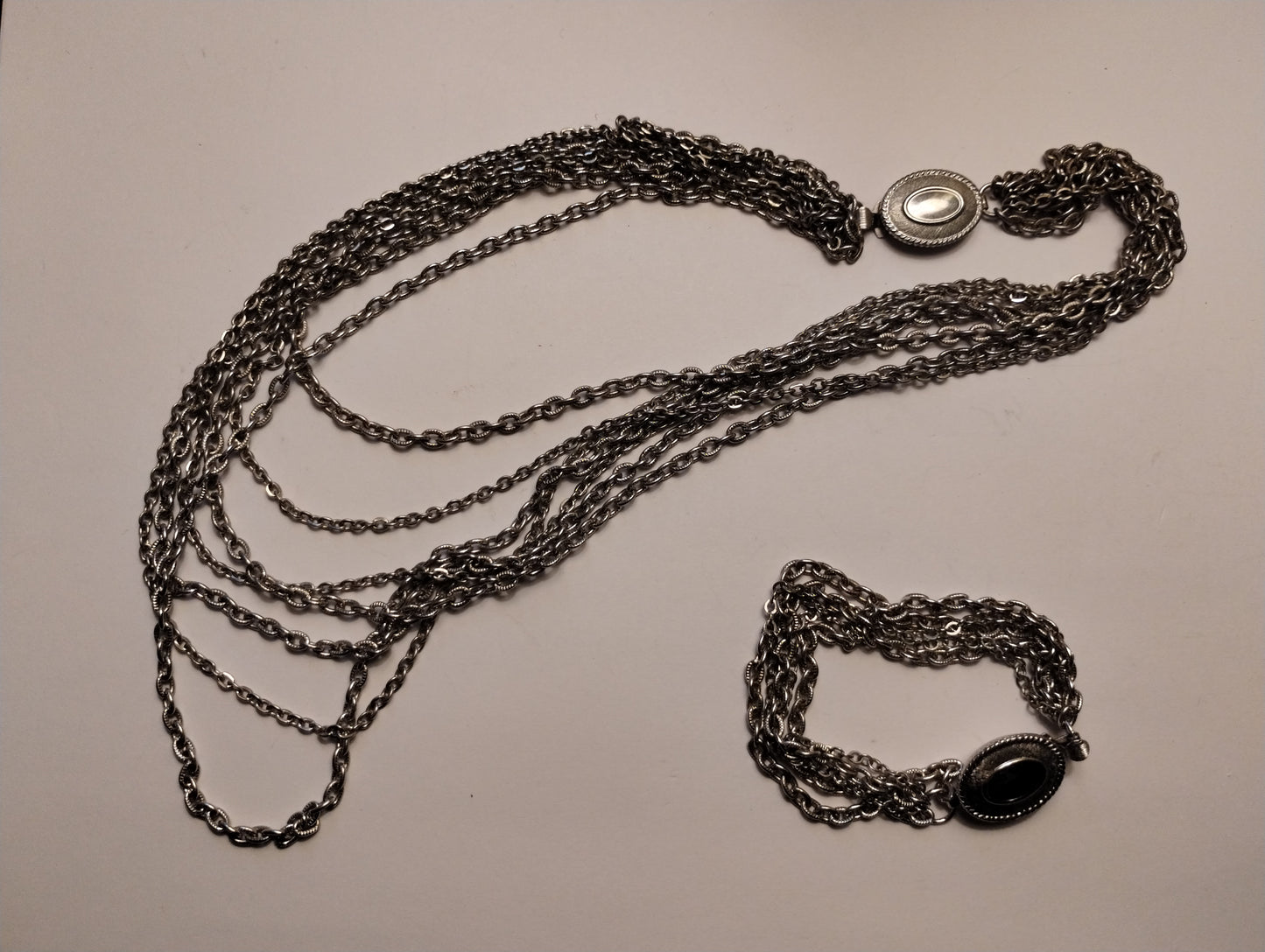 Vintage Avon Silver Tone Chain Multistrand Necklace Bracelet Jewelry Set