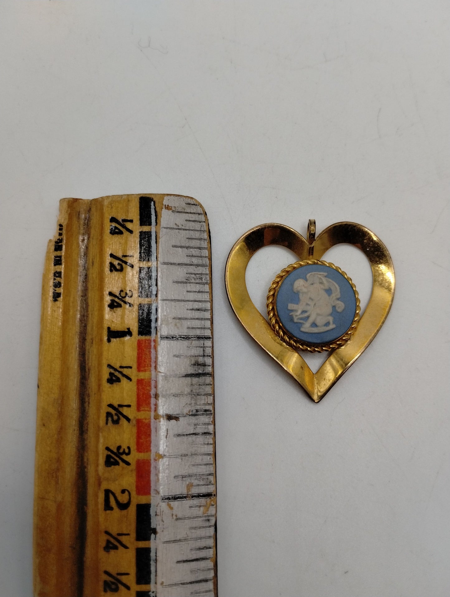 Vintage Wedgwood Blue Jasperware Heart Shaped Necklace Pendant England Gold Tone