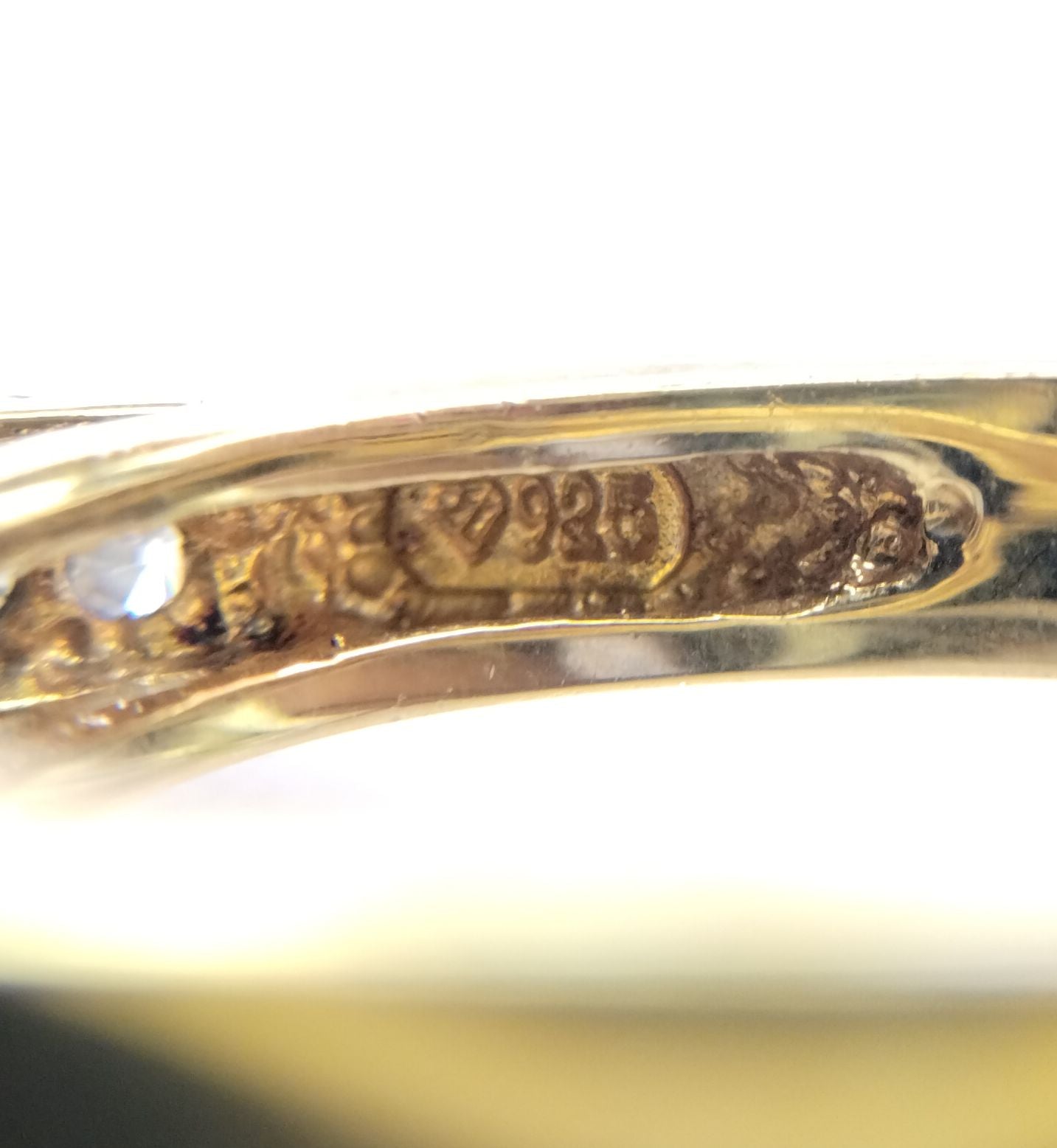 Gold over Sterling Silver 925 Faceted Blue Rhinestone Cocktail Ring Sz 9.75