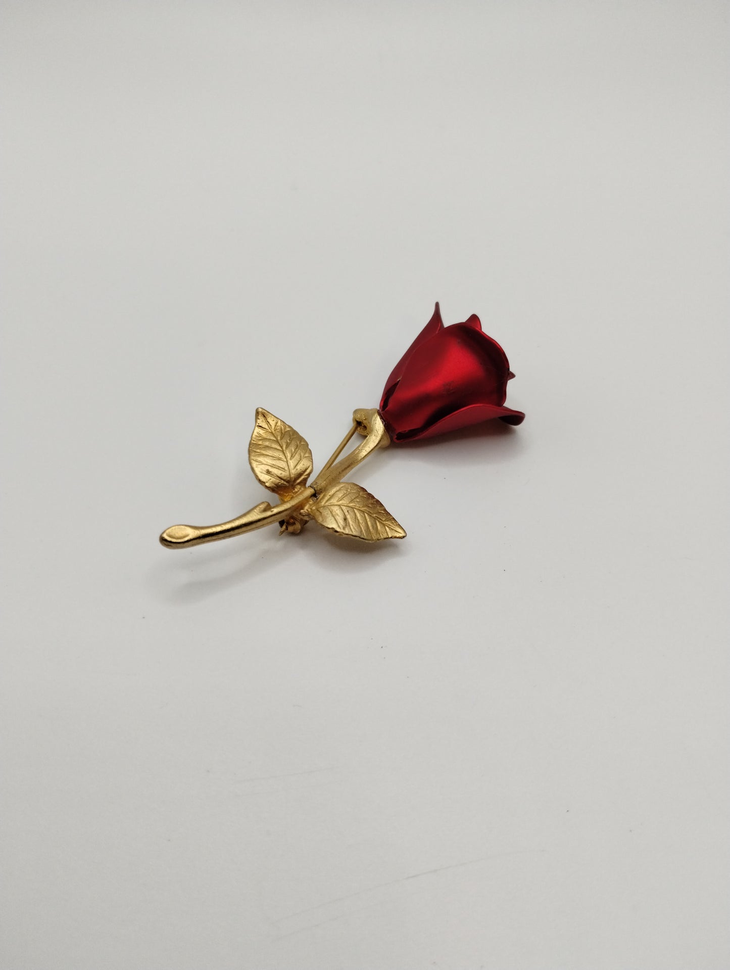 Vintage Gold Tone Red Enamel Rose Flower Pin Brooch