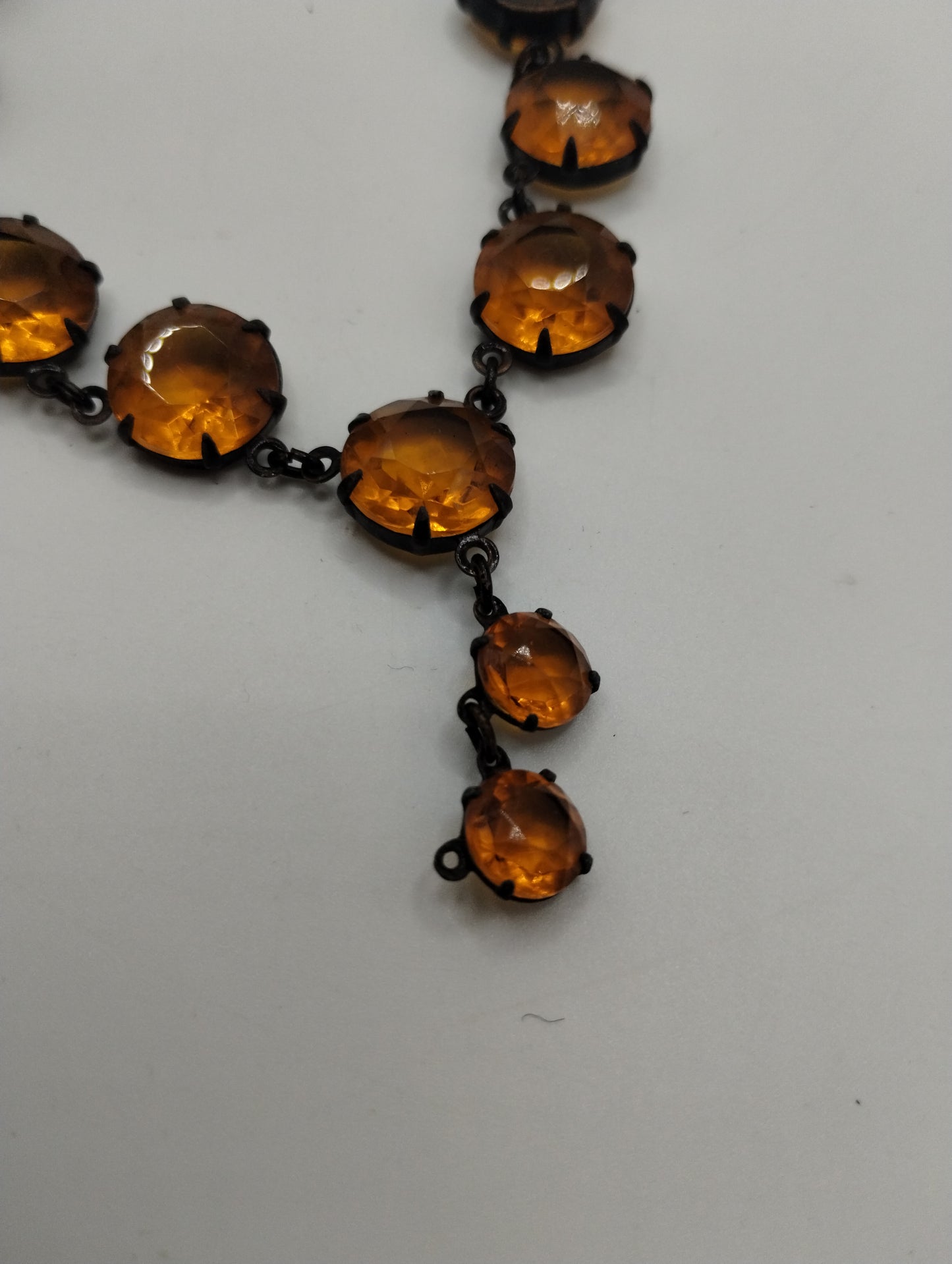 Vintage Black Metal Orange Plastic Open Bezel Multichain Necklace