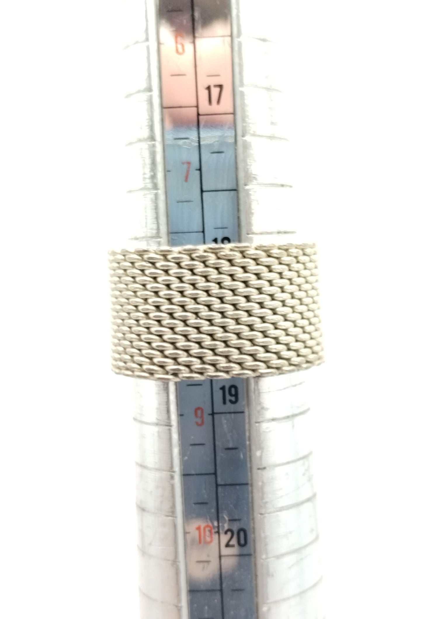 Silver Tone Wide Mesh Band Ring Sz 8
