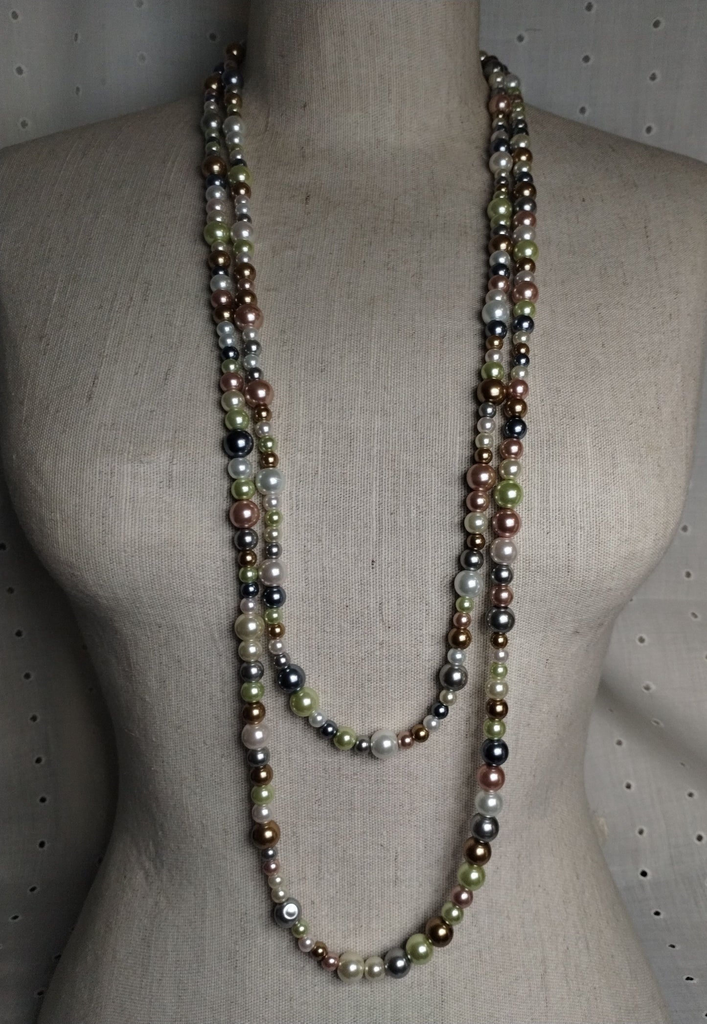 Pastel Tone Multicolored Alternating Size Faux Pearl Opera Length Necklace