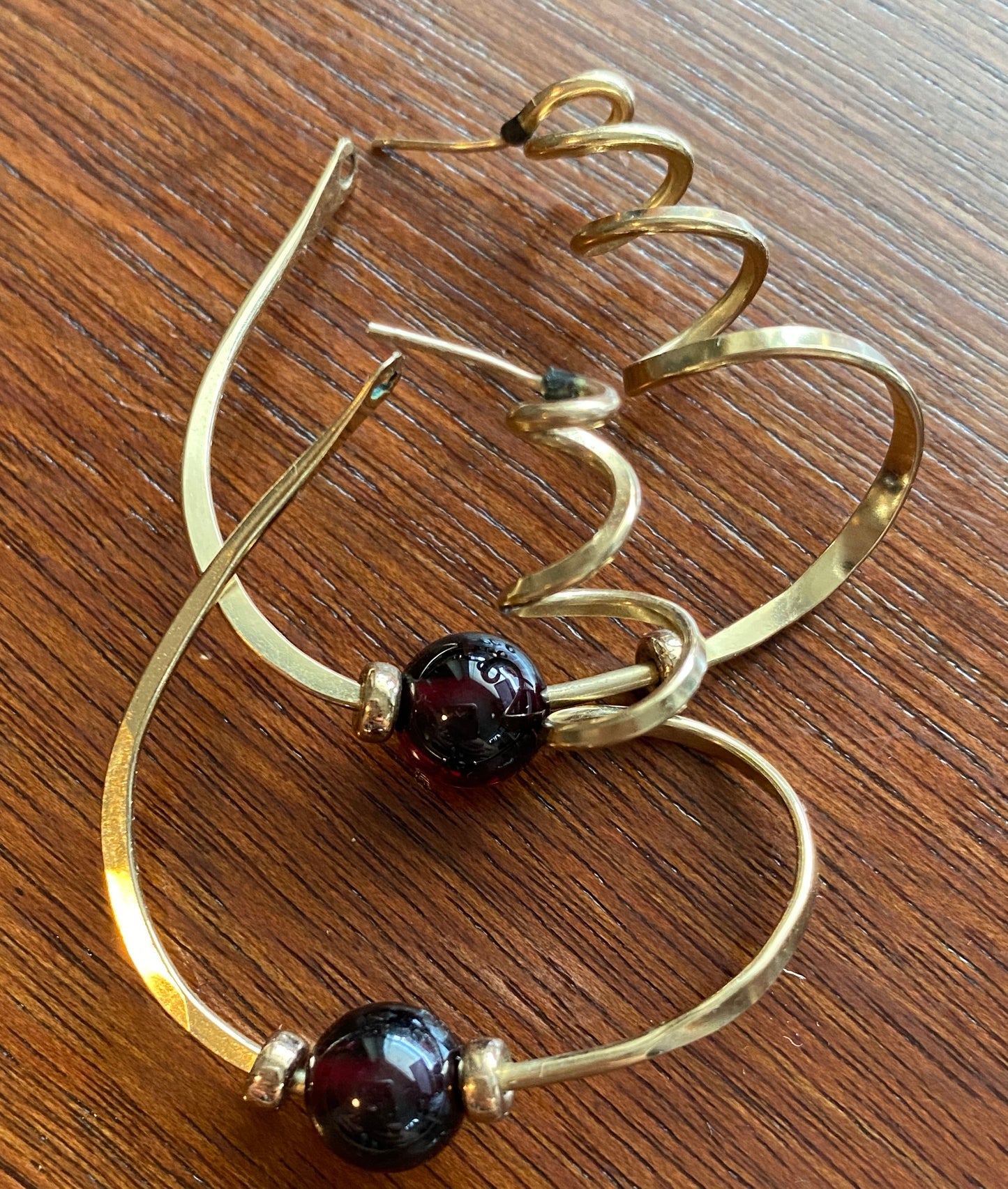 Gold Plated Cranberry Glass Pierced Earrings