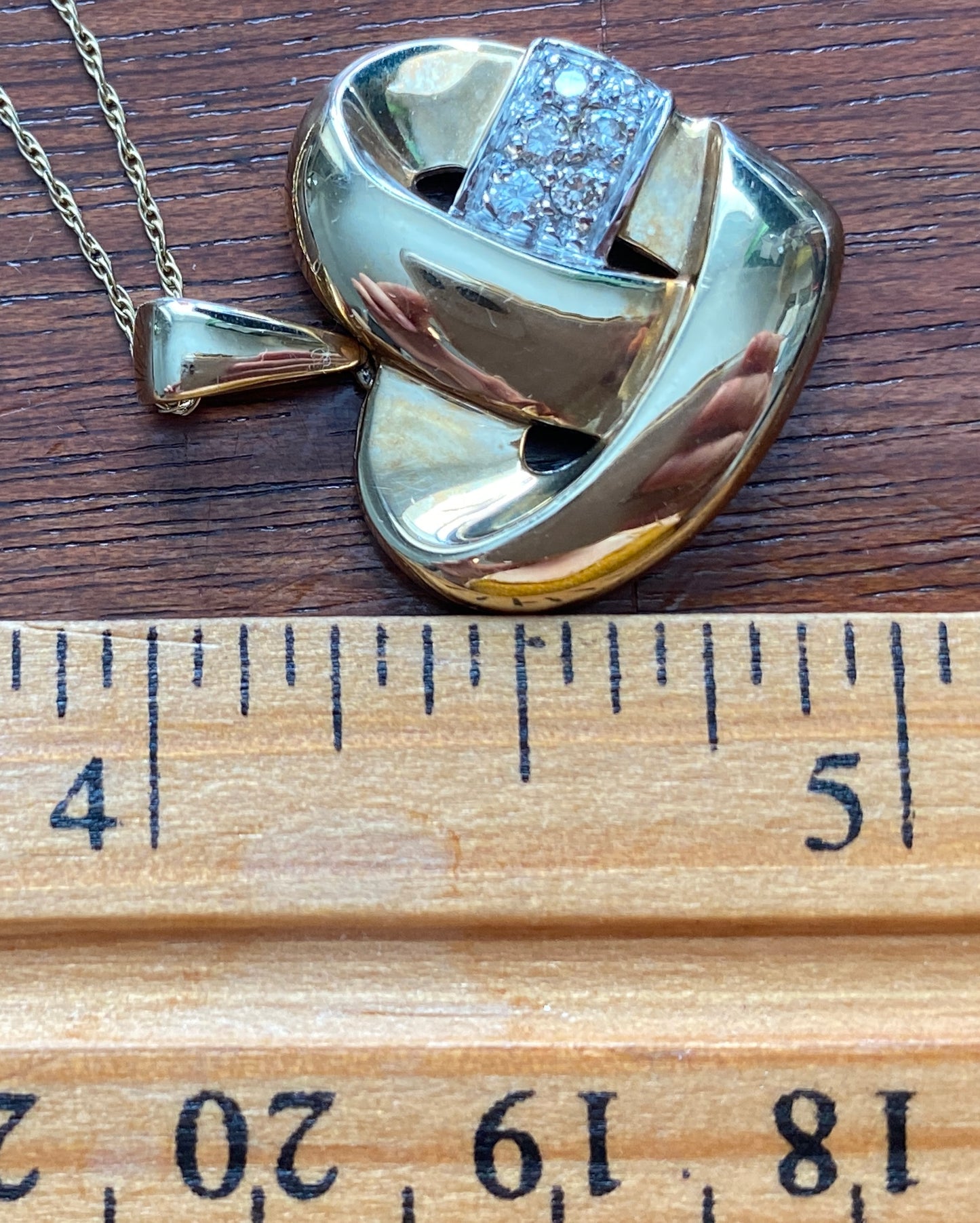 10k Yellow Gold Chain w FTH Pave Diamond Woven Heart Pendant 18" Long