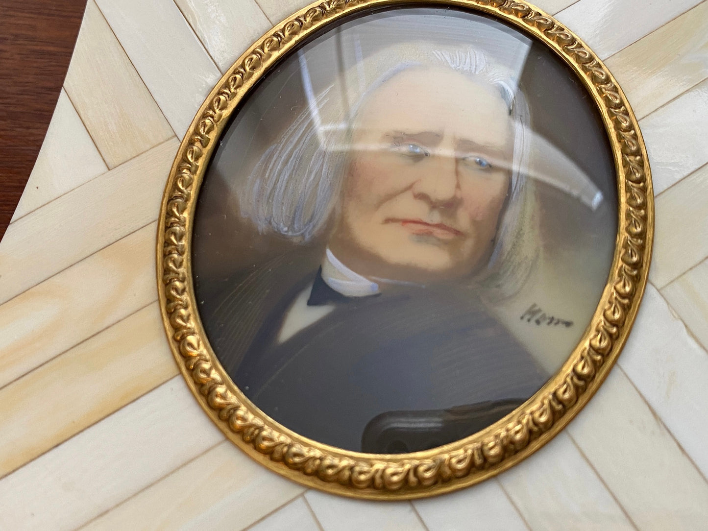 Antique Miniature Franz Liszt Portrait Faux Ivory Bone Frame