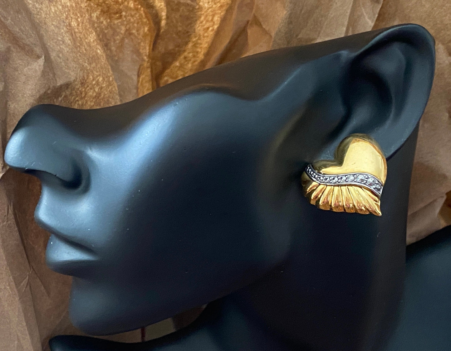 Vintage 80's Gold Tone Ruffle Edge Heart Pierced Earrings
