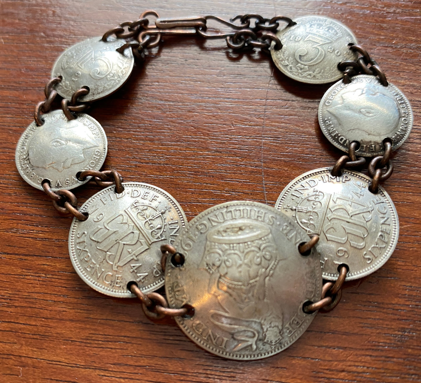 Vintage Sixpence British Domed Coin Handmade Bracelet