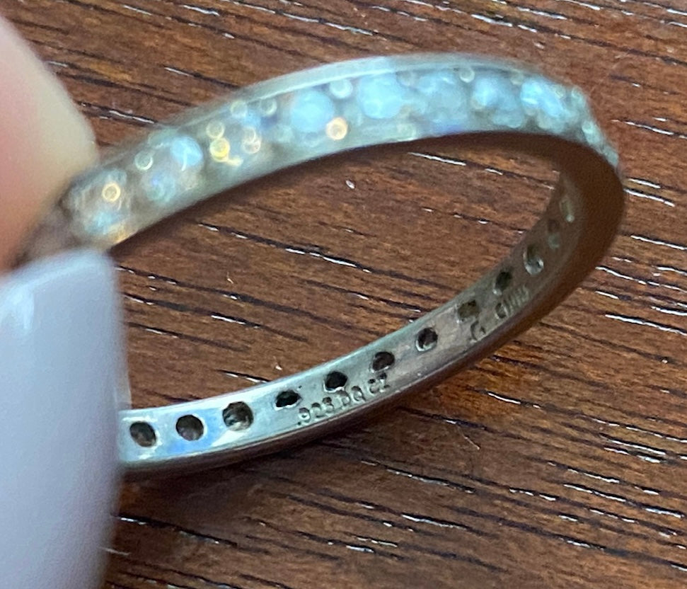 Sterling Silver 925 Round CZ Eternity Band Ring Sz 8 - Signed DQ