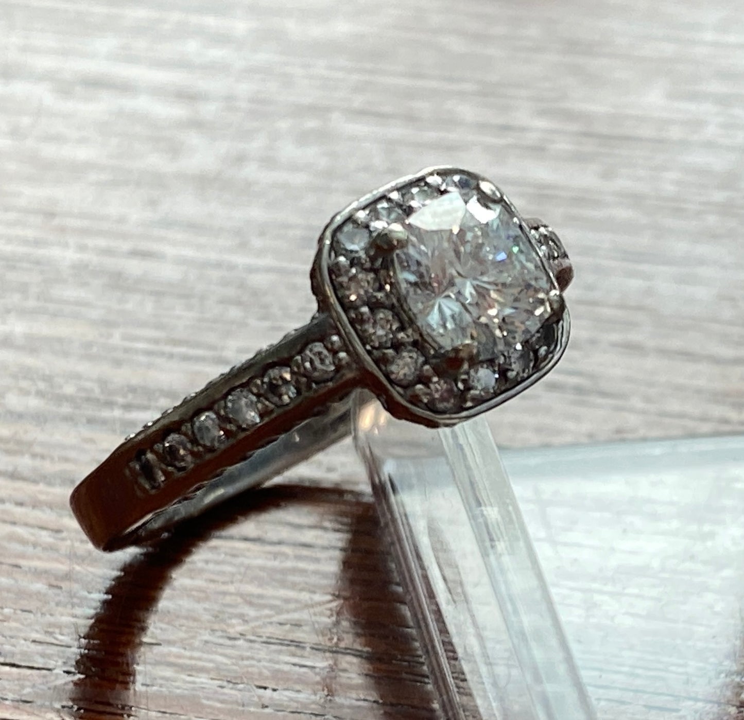 14k White Gold 1.65ctw Natural Diamond Cushion Halo Engagement Ring GSL Sz 8