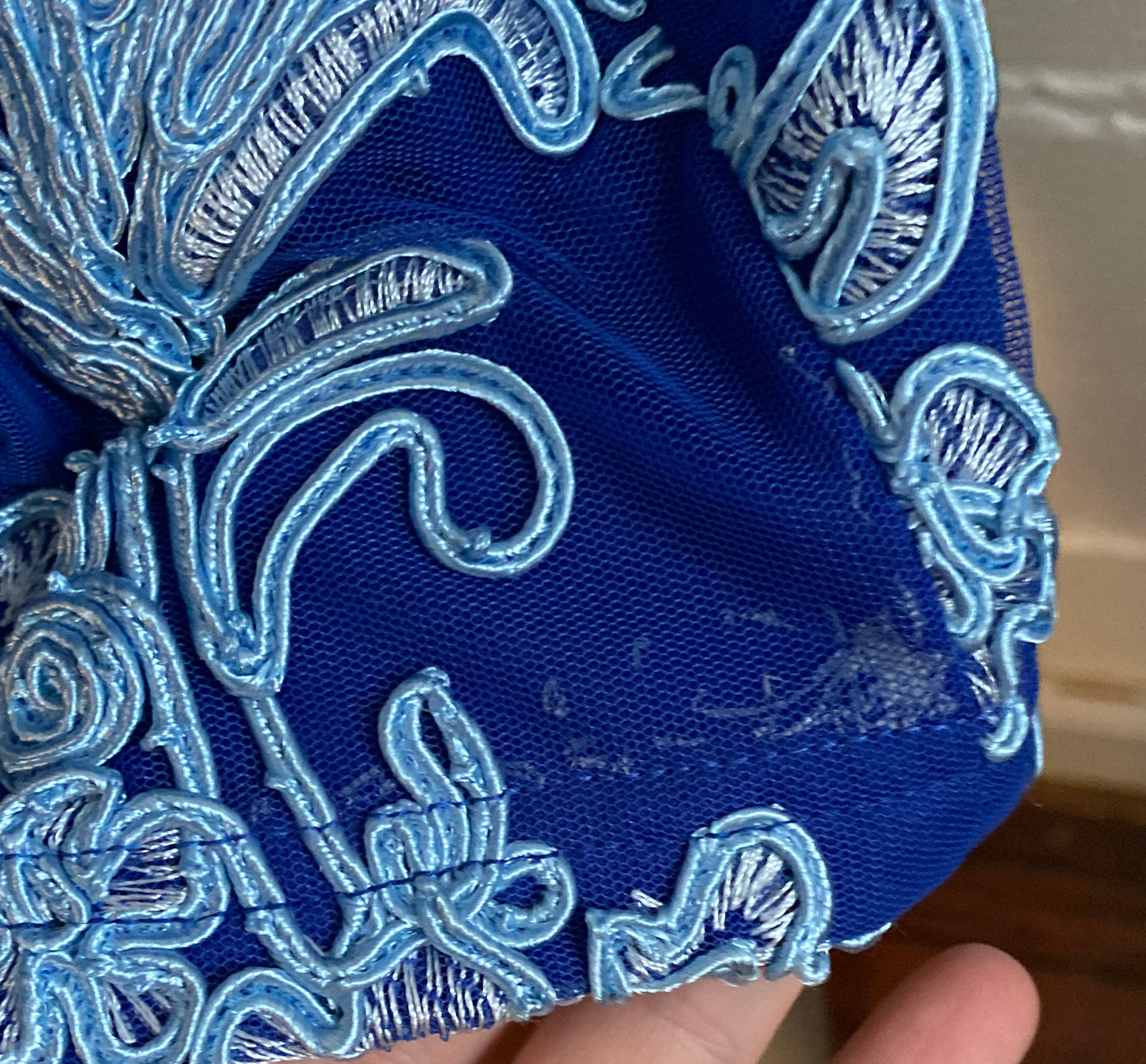 JS Collection Soutache Trim Embroidered Two Tone Blue Dress Sz 8