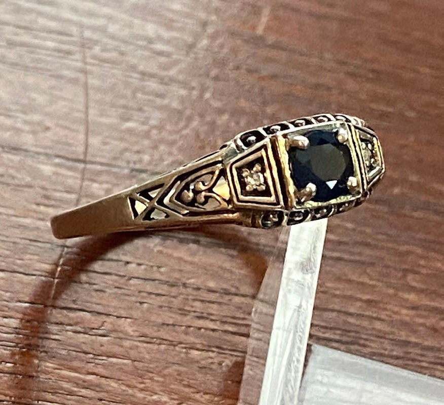 Sterling Silver 925 Round Sapphire Diamond Accent Ring Sz 7.75 Signed