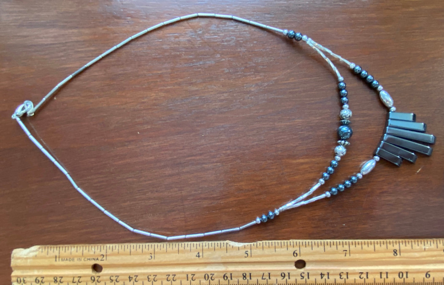 Hematite Silver Plate Bead Flower Collar Necklace