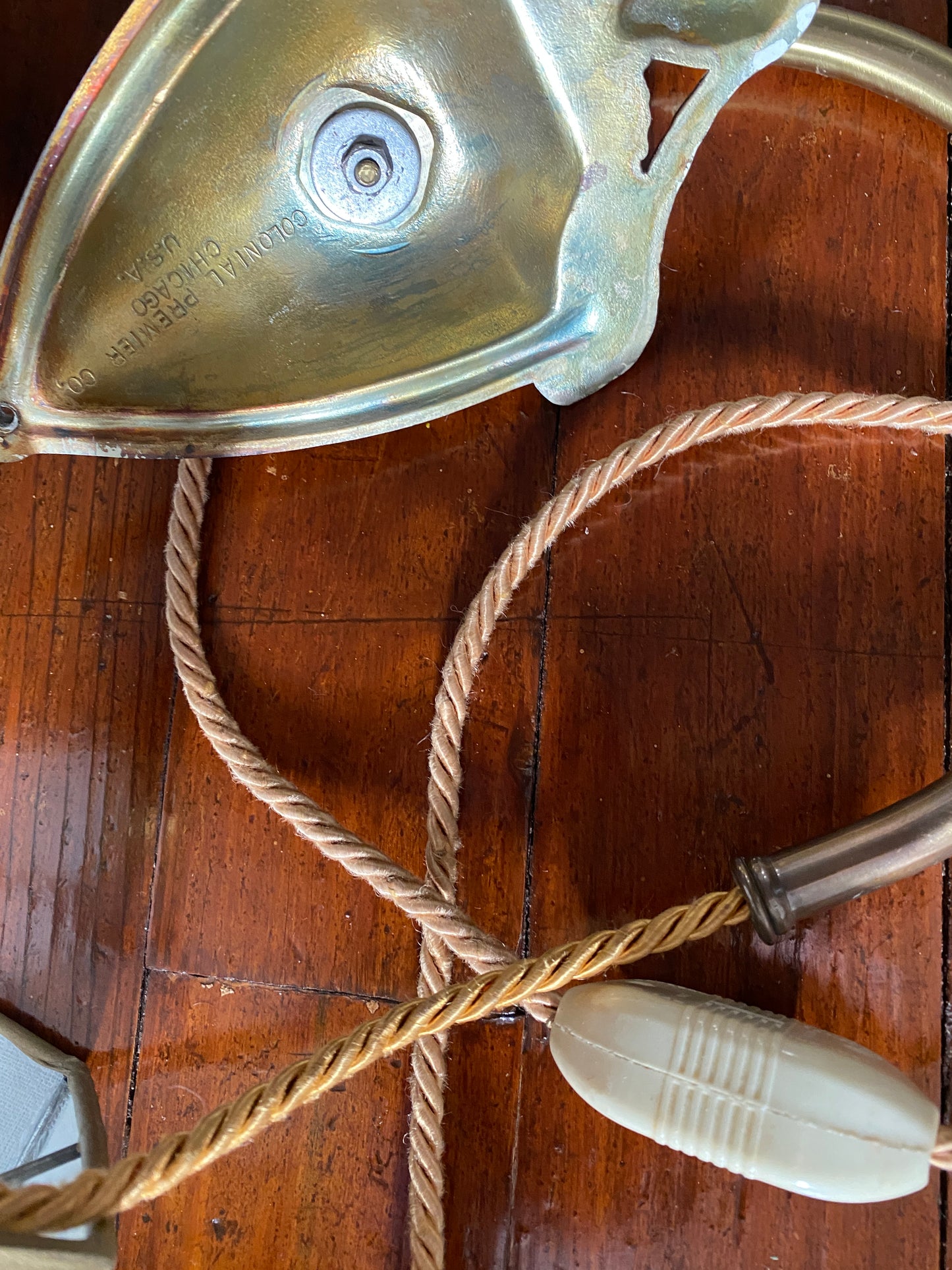 Vintage Colonial Premier Brass Hanging Sconce Light Lamp Floral Shade