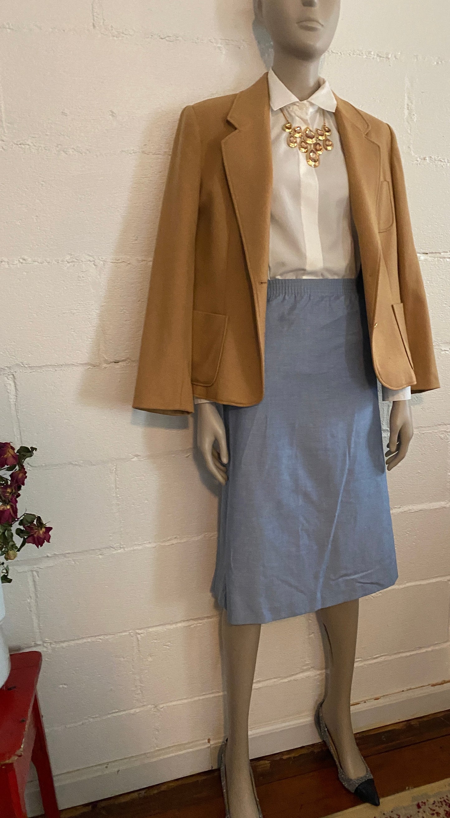 Vintage Alfred Dunner Chambray Secretary Skirt High Waisted Pockets