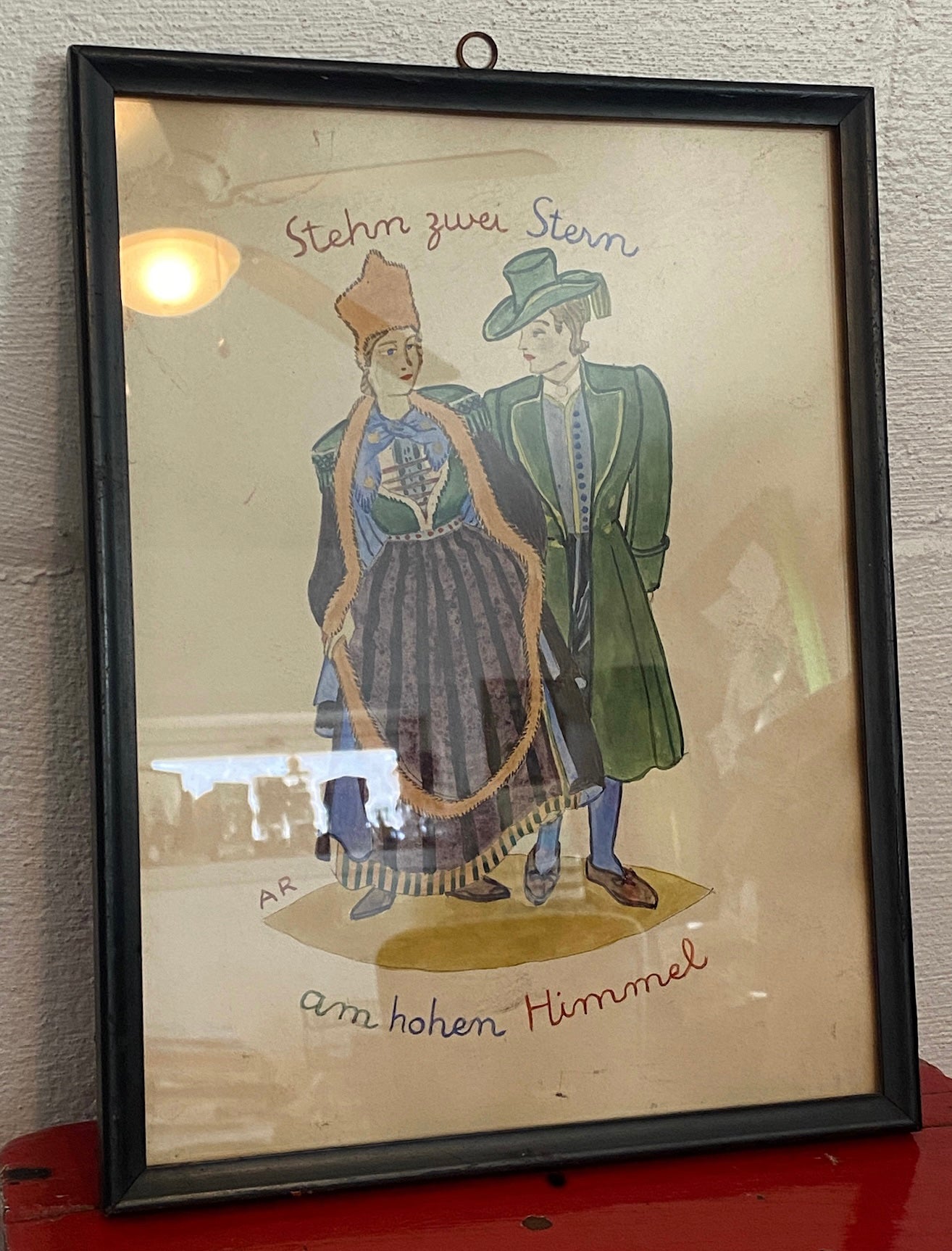 Vintage Original Artwork Painting Picture German Couple Hermann Prey Folk Art