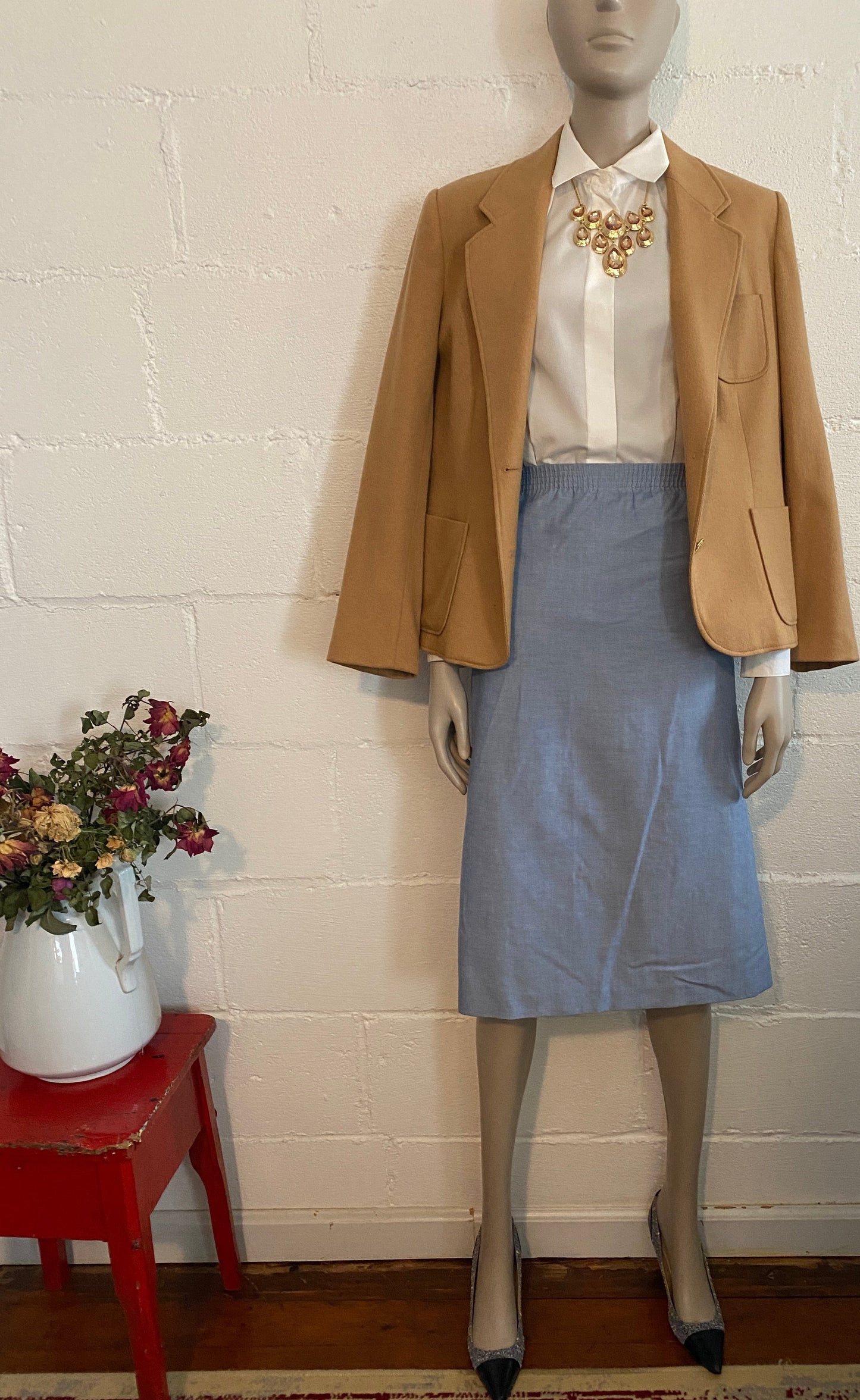 Vintage Alfred Dunner Chambray Secretary Skirt High Waisted Pockets