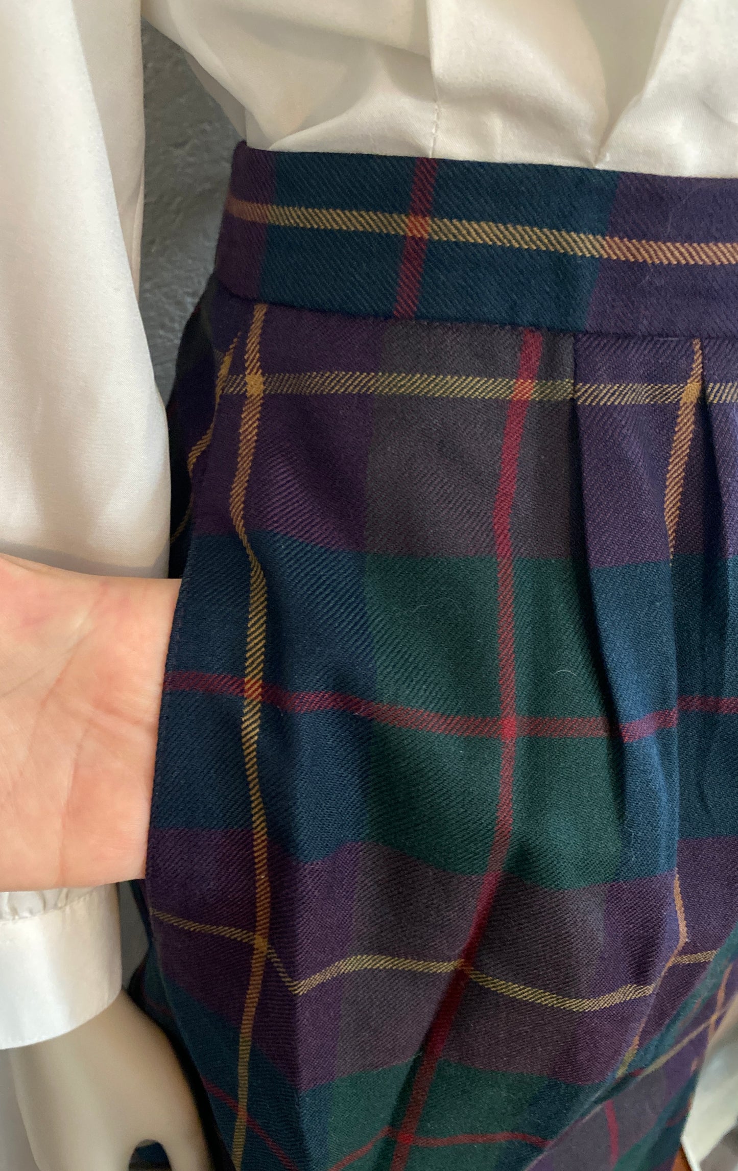 Vintage Jones New York 100% Pure Wool Plaid High Waist Skirt Sz 14 Pockets