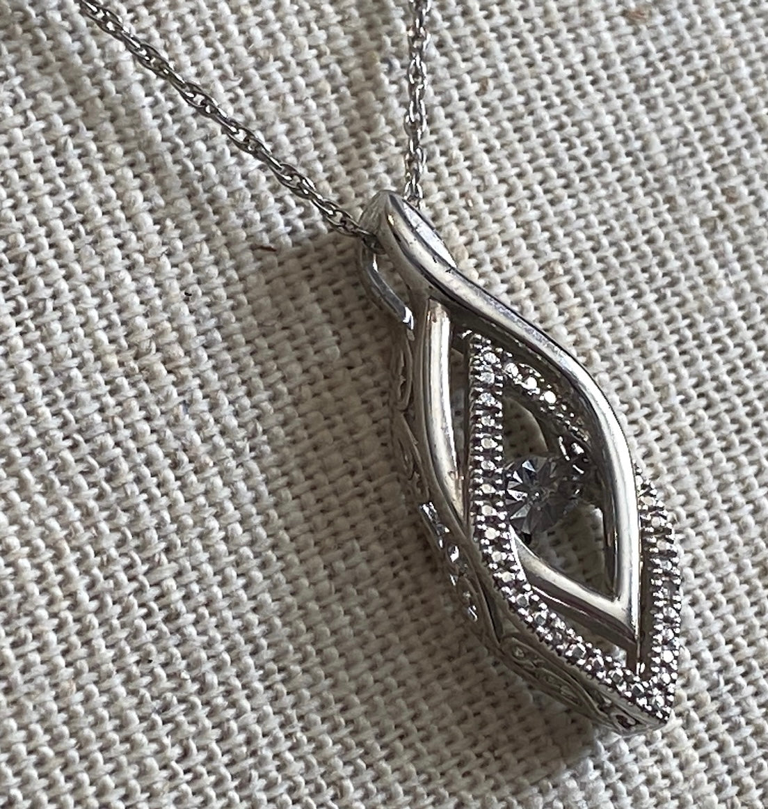 Sterling Silver 925 Diamond Floating Stone Pendant Chain Necklace