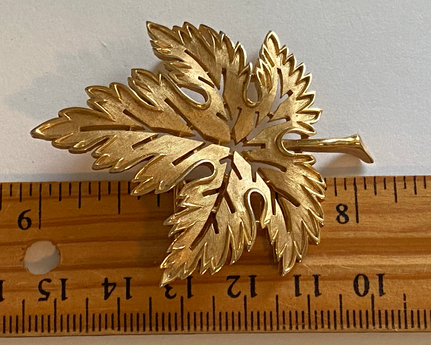 Vintage Trifari Leaf Gold Tone Metal Brooch Pin