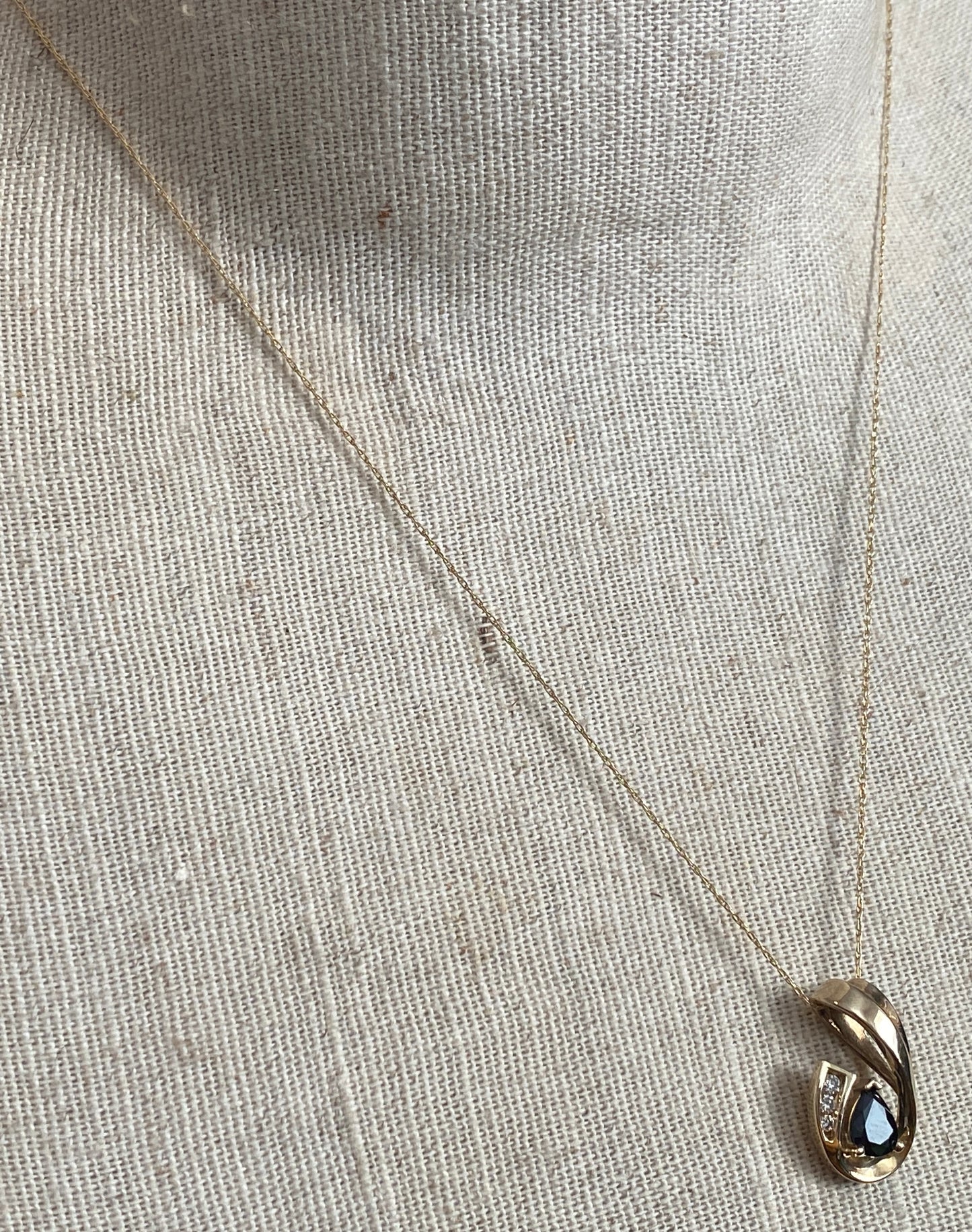 10k Yellow Gold Chain Necklace with Sapphire Diamond Accent Slide Pendant