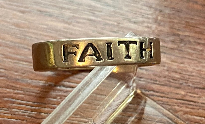 Sterling Silver 925 Black Relief FAITH Ring Sz 6.75