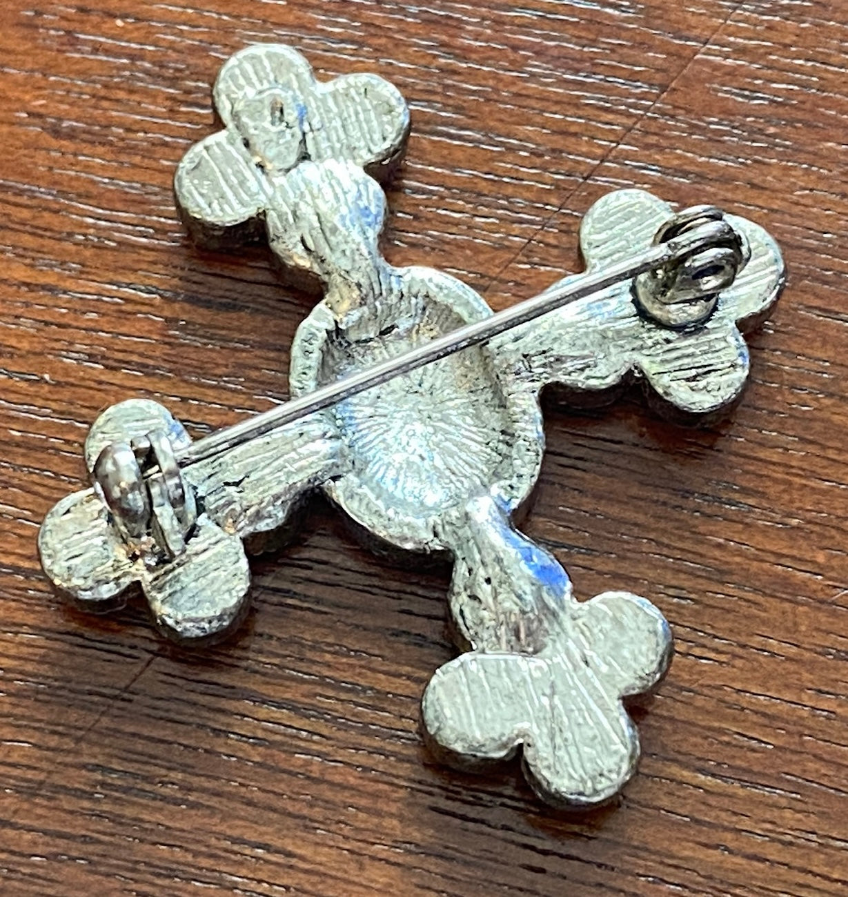 Vintage Silver Tone Blue Rhinestone Maltese Style Brooch Pin