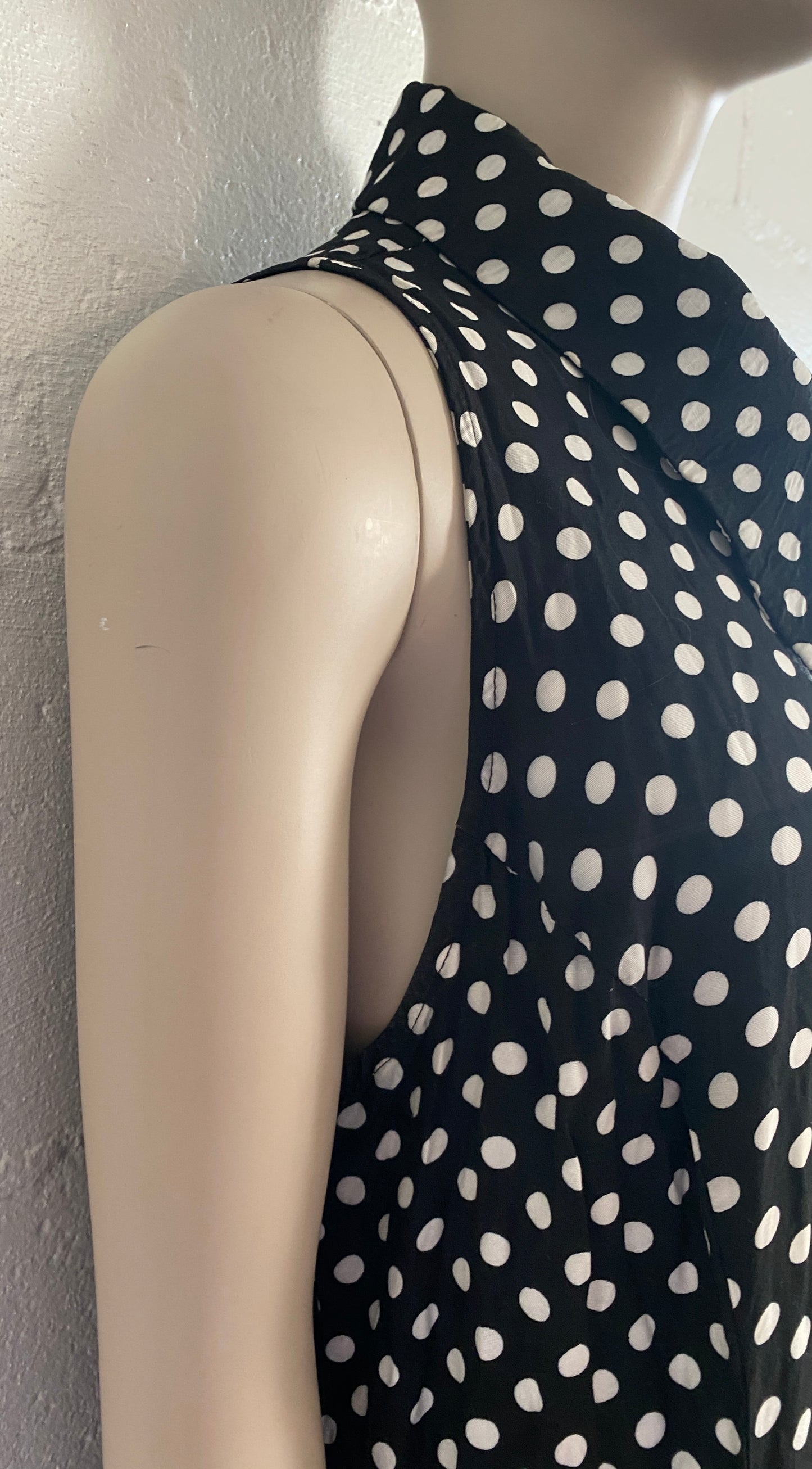 Vintage Dani Michaels Black White Polka Dot Tie Back Dress Sz 16 Sleeveless