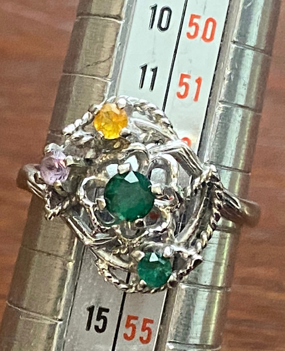 10k White Gold Gemstone Ring Sz 6.25 Amethyst Emerald Yellow Topaz