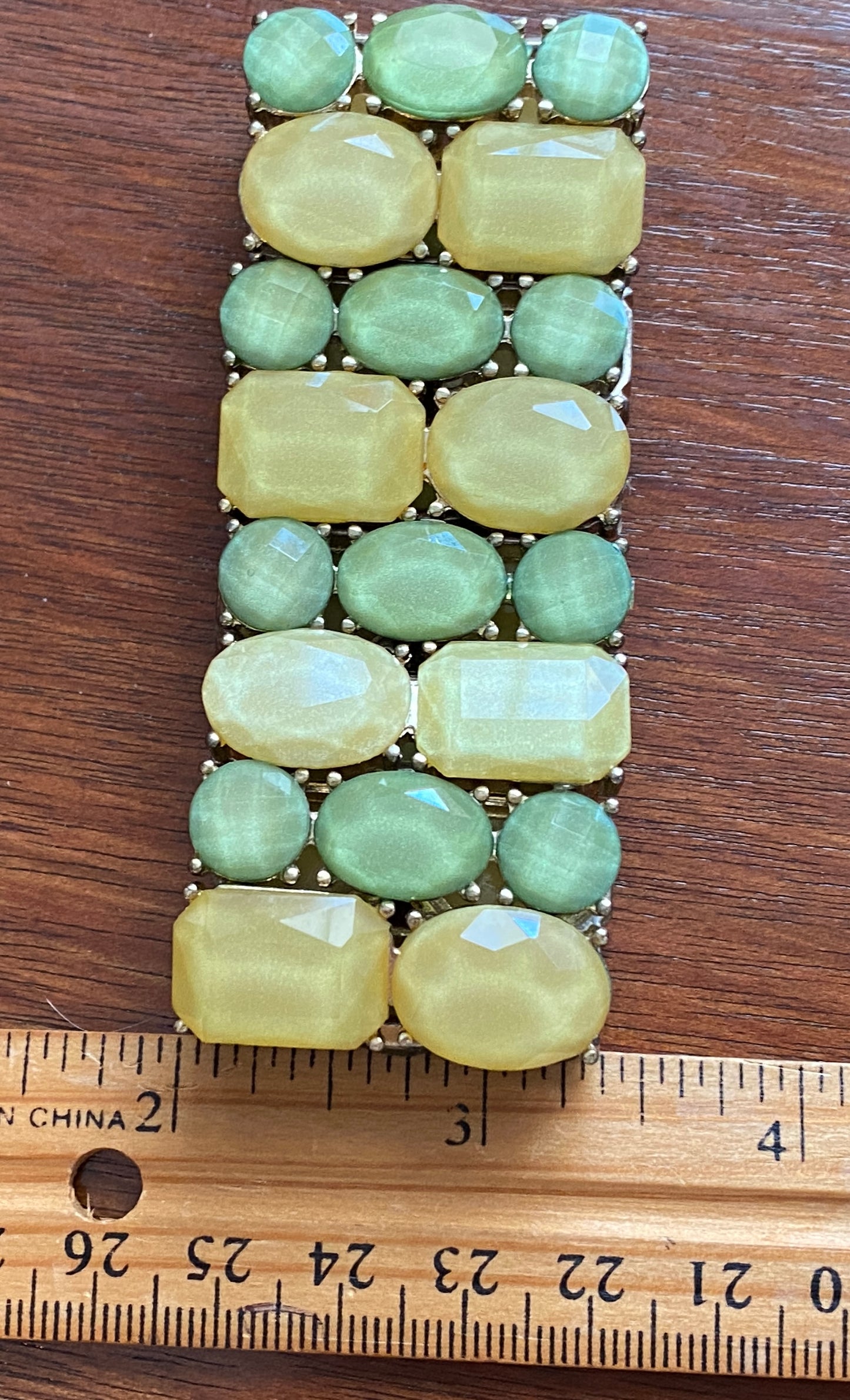 Vintage Style Stretch Bangle Bracelet Green Yellow Plastic Stones