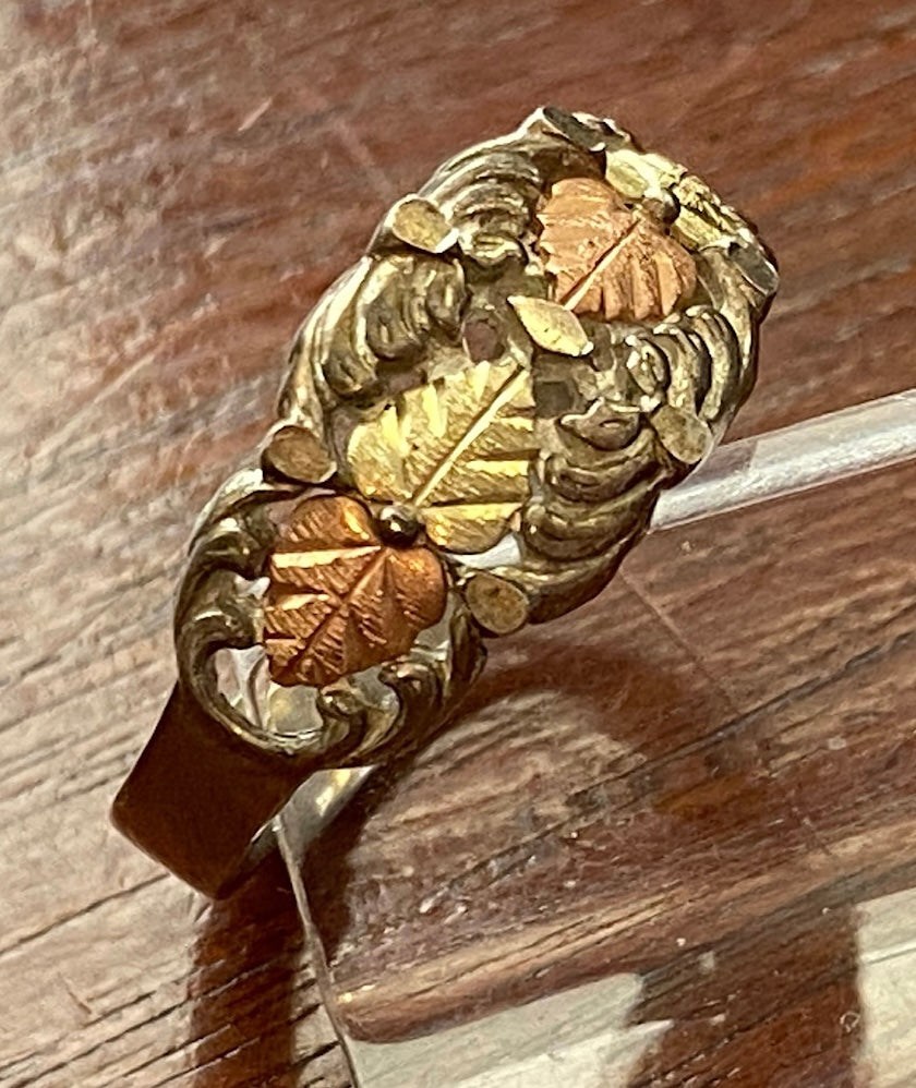 Black Hills Gold Sterling Silver 925 12k Tritone Leaf Ring Sz 8