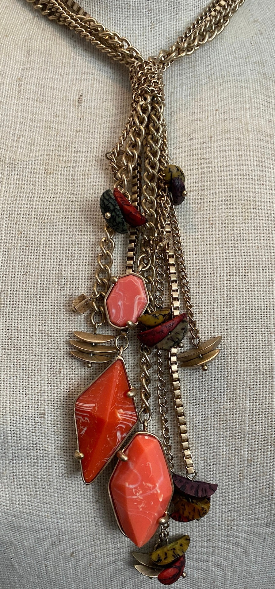 Kenneth Cole New York Lariat Y Shaped Tassel Necklace Marbled Faux Stone