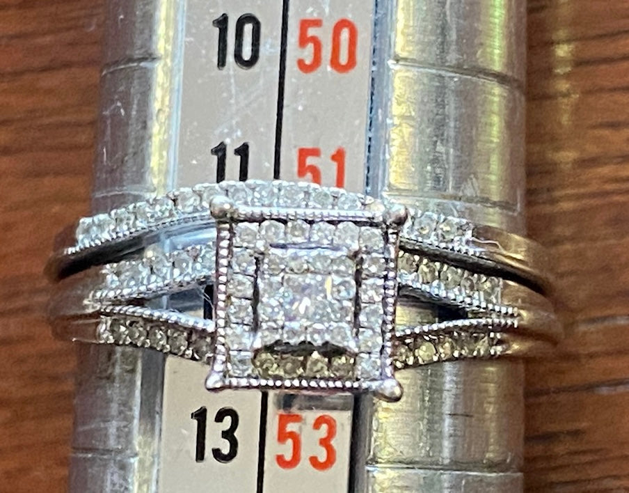 10k White Gold Diamond Wedding Set Engagement Band Ring Sz 6